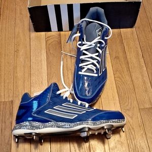 NEW ADIDAS POWER ALLEY 2 MID TOP BASEBALL CLEATS MENS METAL BLUE SPIKES SHOES